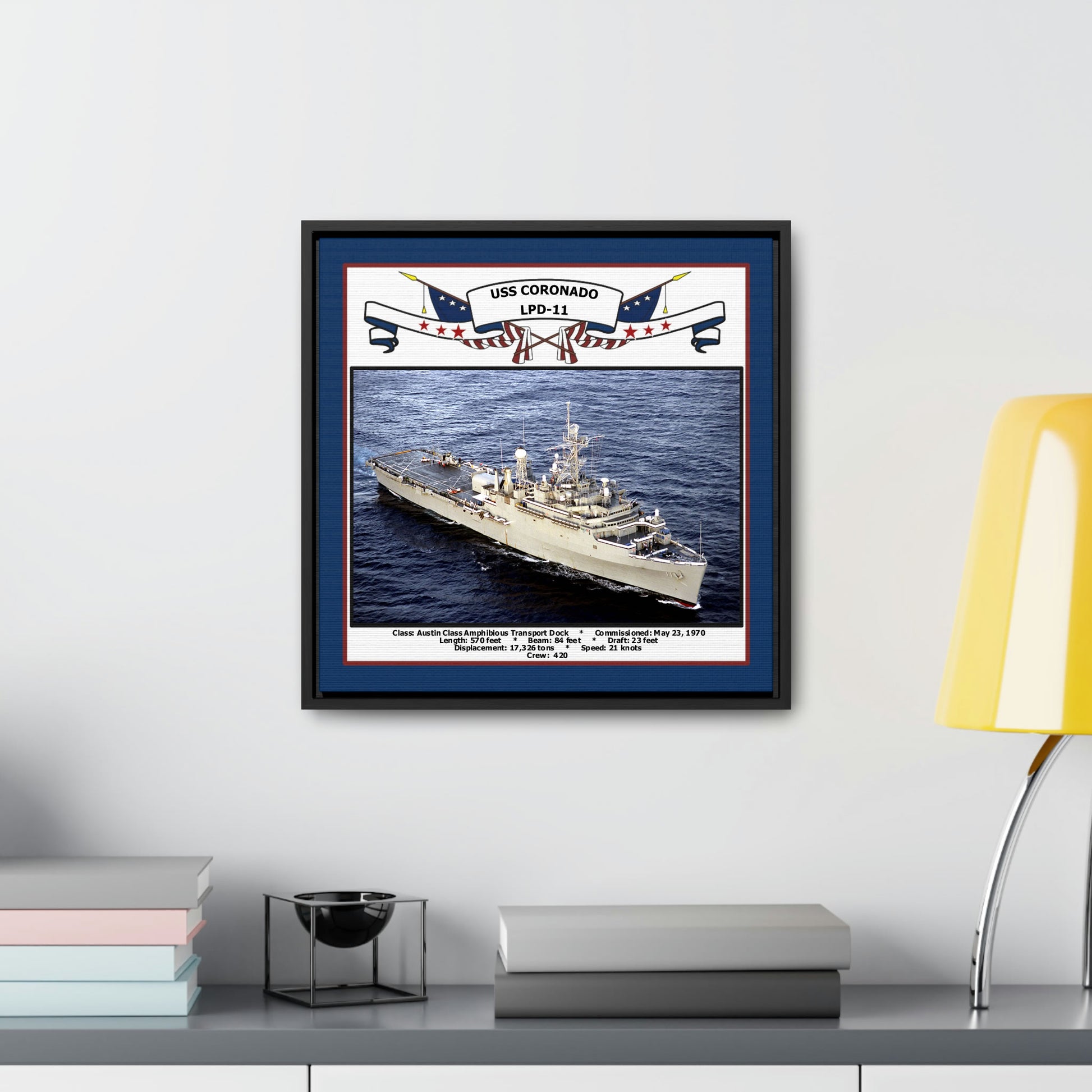 USS Coronado LPD-11 Navy Floating Frame Photo Desk View