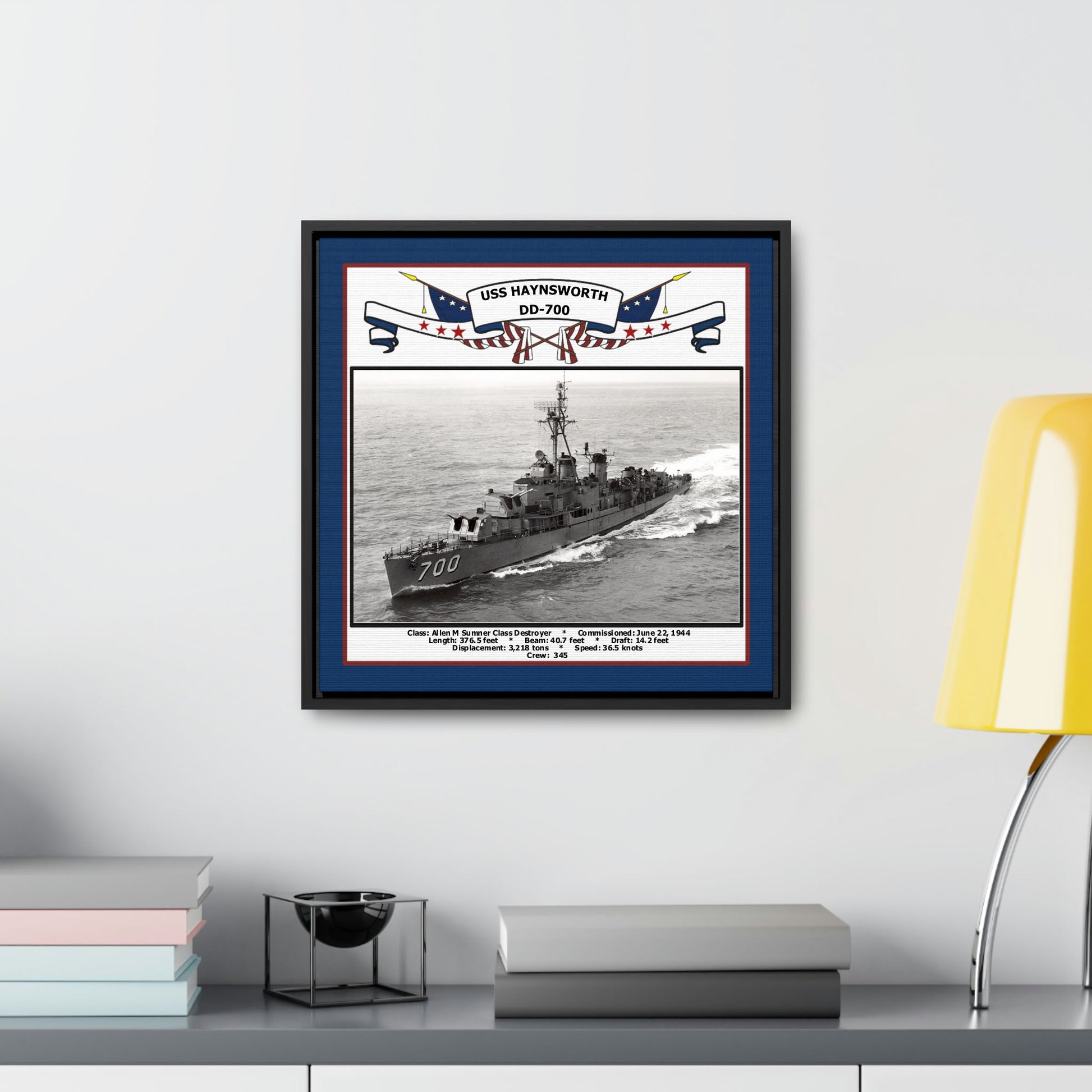 USS Haynsworth DD-700 Navy Floating Frame Photo Desk View