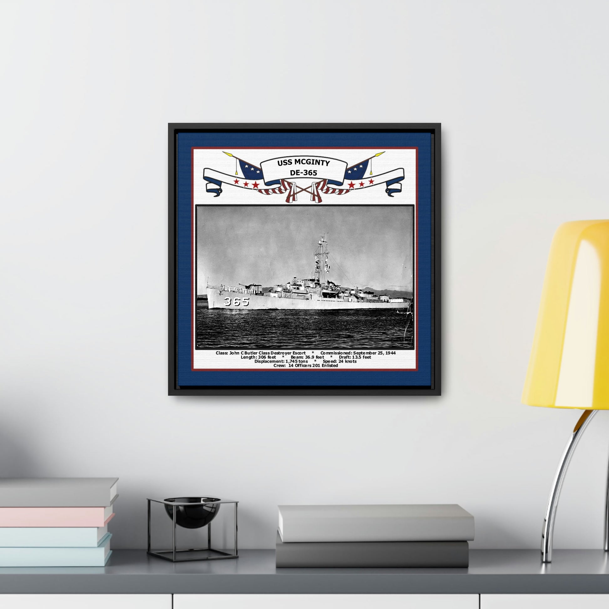 USS Mcginty DE-365 Navy Floating Frame Photo Desk View