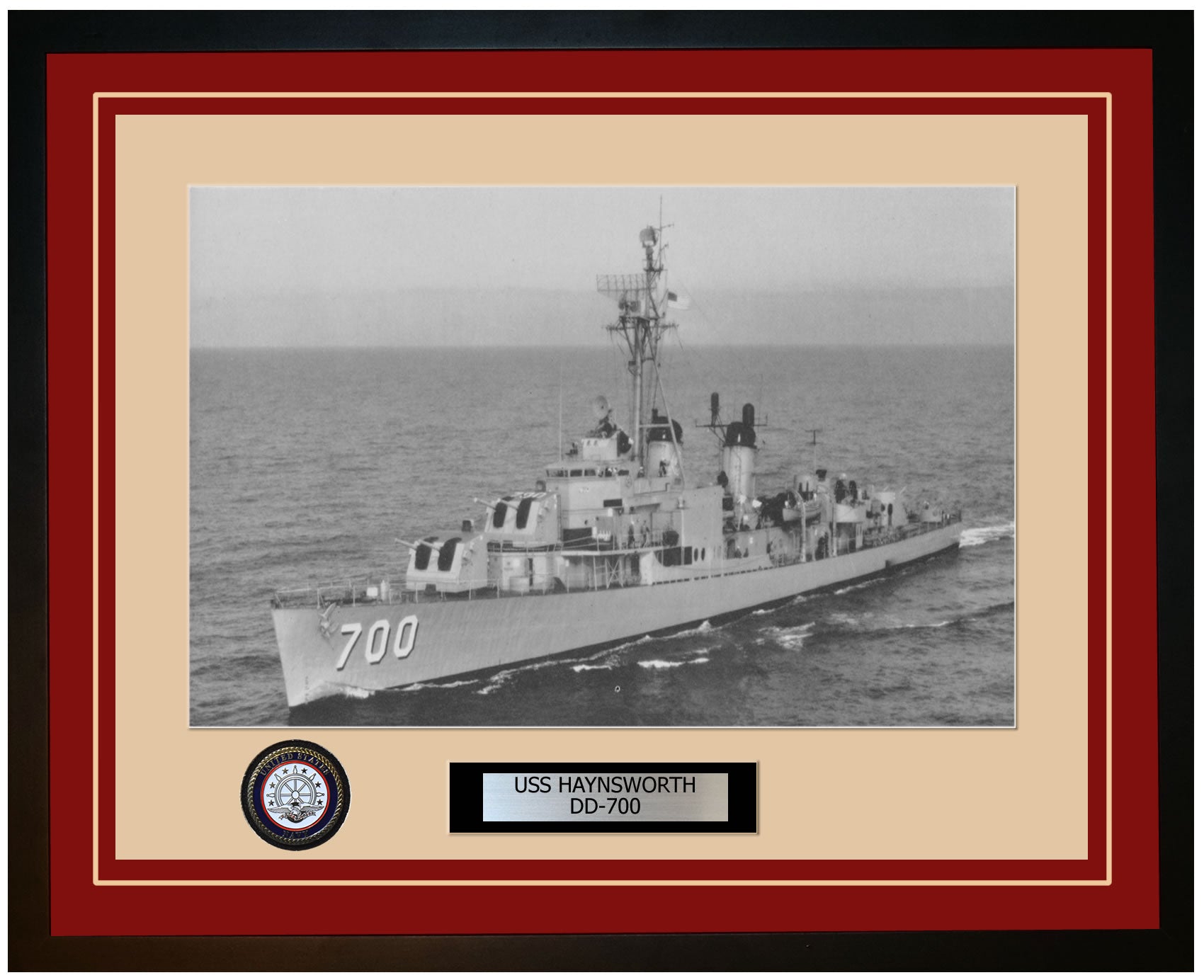 USS HAYNSWORTH DD-700 Framed Navy Ship Photo Burgundy