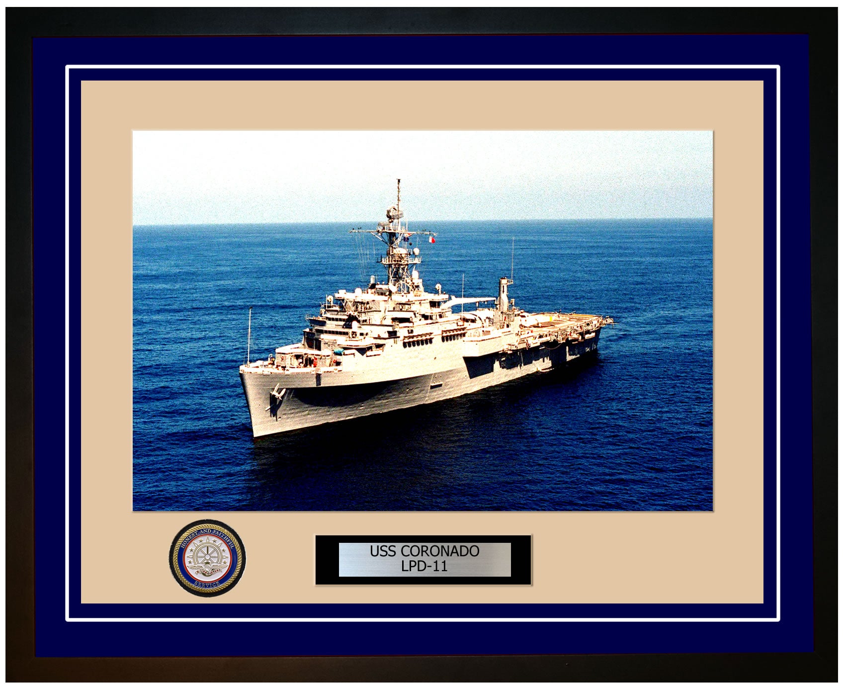 USS Coronado LPD-11 Framed Navy Ship Photo Blue