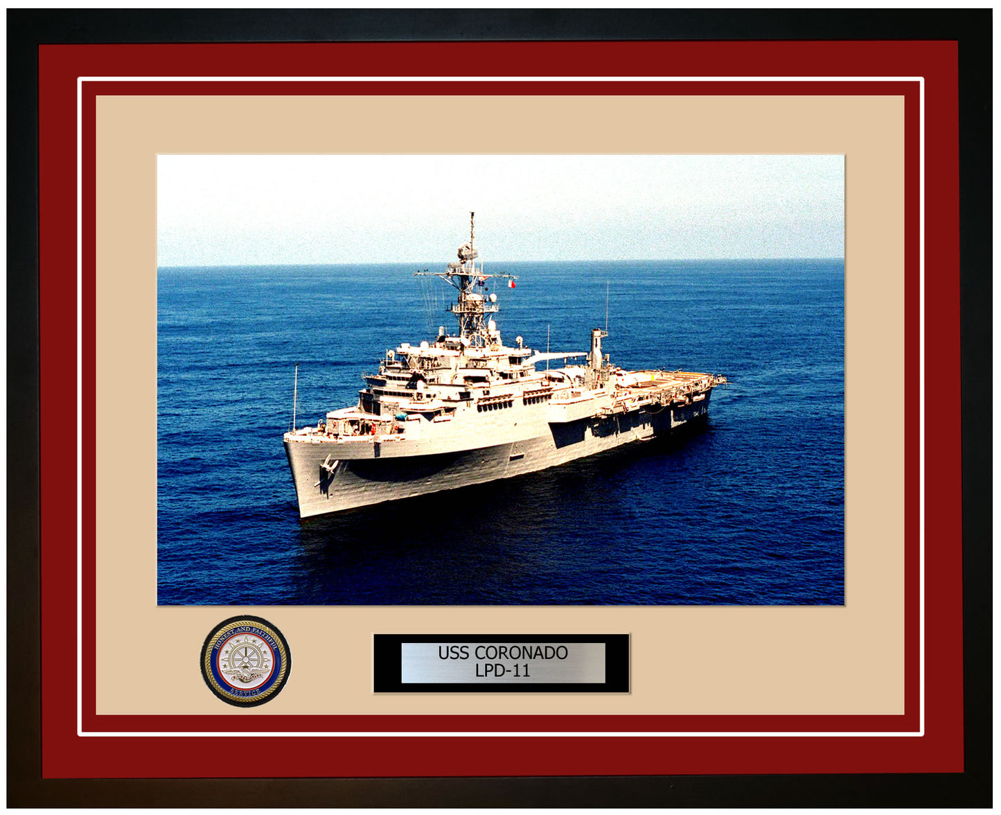USS Coronado LPD-11 Framed Navy Ship Photo Burgundy