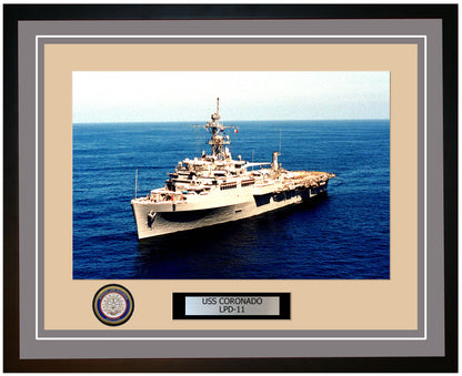 USS Coronado LPD-11 Framed Navy Ship Photo Grey