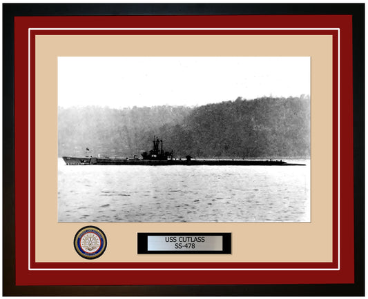 USS Cutlass SS-478 Framed Navy Ship Photo Burgundy