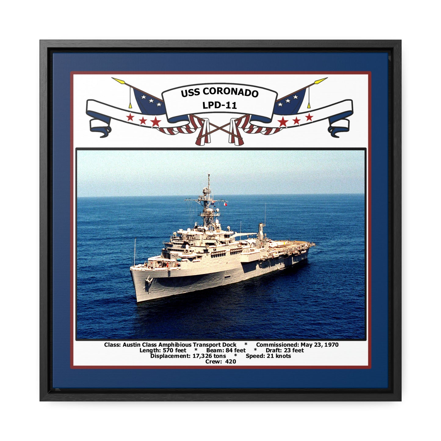 USS Coronado LPD-11 Navy Floating Frame Photo Front View
