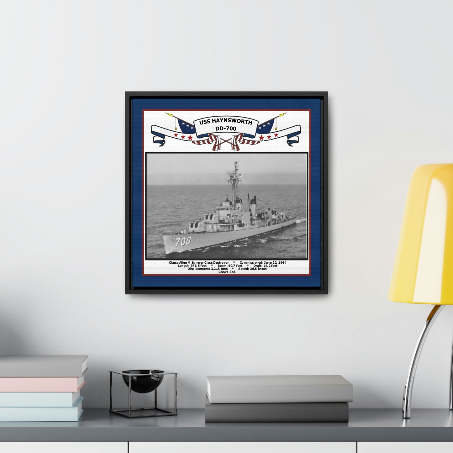 USS Haynsworth DD-700 Navy Floating Frame Photo Desk View
