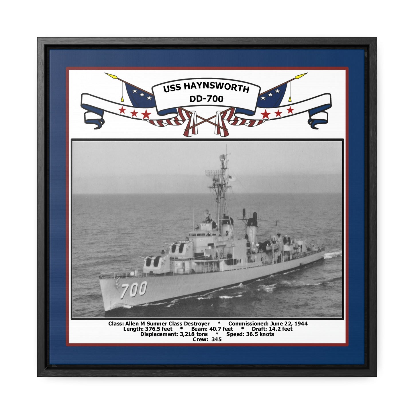 USS Haynsworth DD-700 Navy Floating Frame Photo Front View