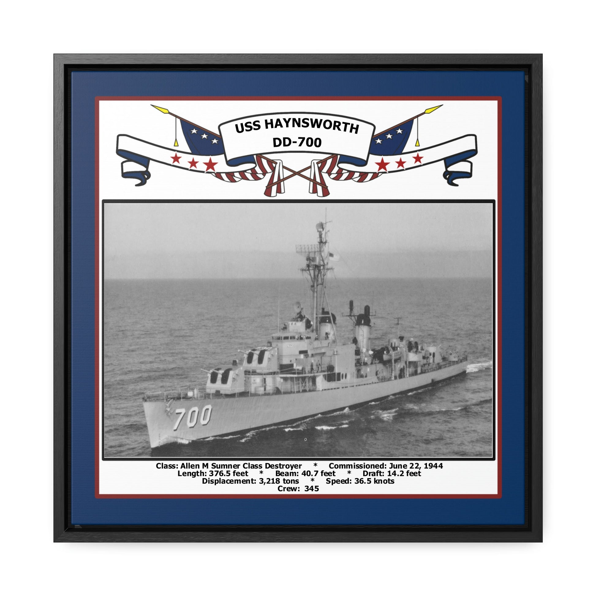 USS Haynsworth DD-700 Navy Floating Frame Photo Front View