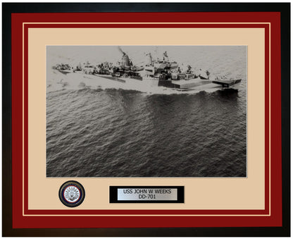 USS JOHN W WEEKS DD-701 Framed Navy Ship Photo Burgundy