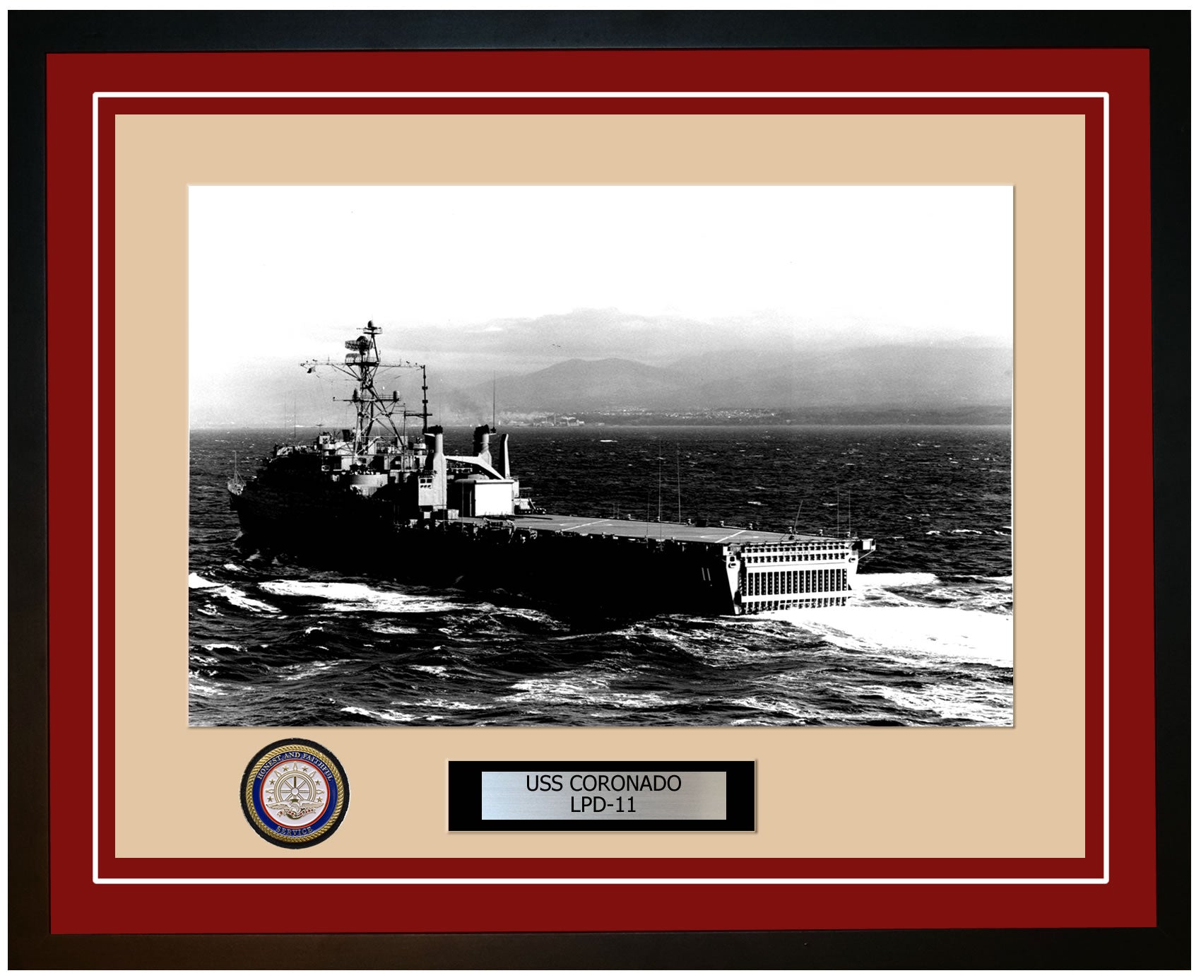 USS Coronado LPD-11 Framed Navy Ship Photo Burgundy