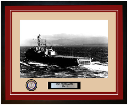 USS Coronado LPD-11 Framed Navy Ship Photo Burgundy