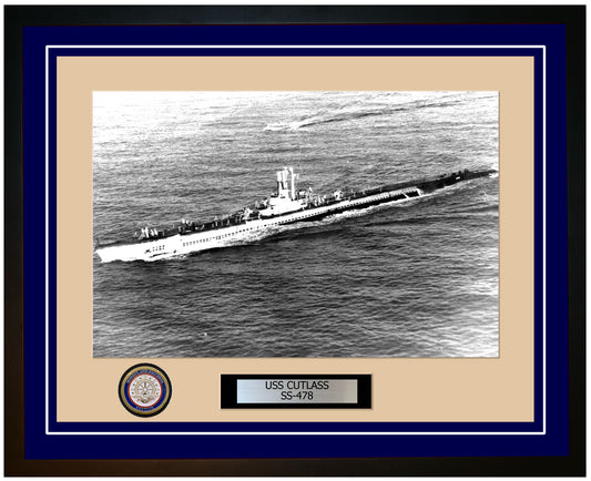 USS Cutlass SS-478 Framed Navy Ship Photo Blue