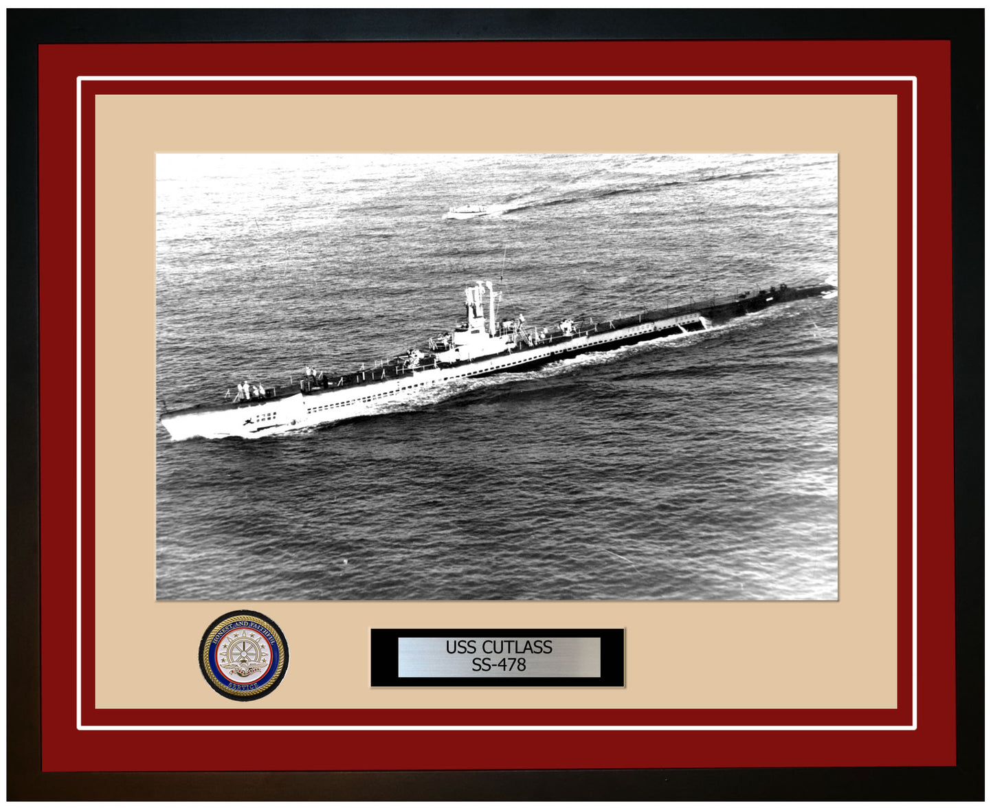 USS Cutlass SS-478 Framed Navy Ship Photo Burgundy