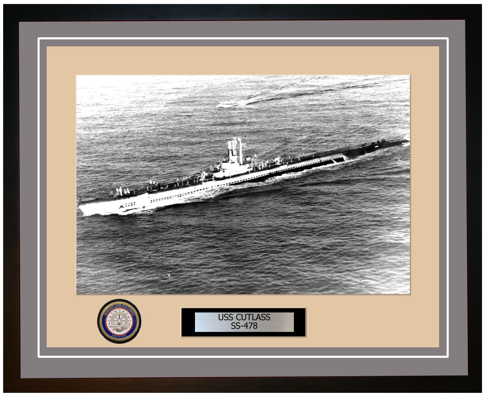 USS Cutlass SS-478 Framed Navy Ship Photo Grey