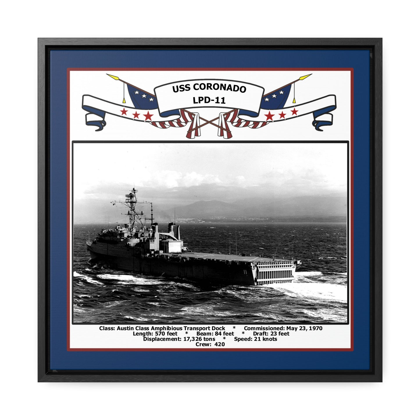 USS Coronado LPD-11 Navy Floating Frame Photo Front View