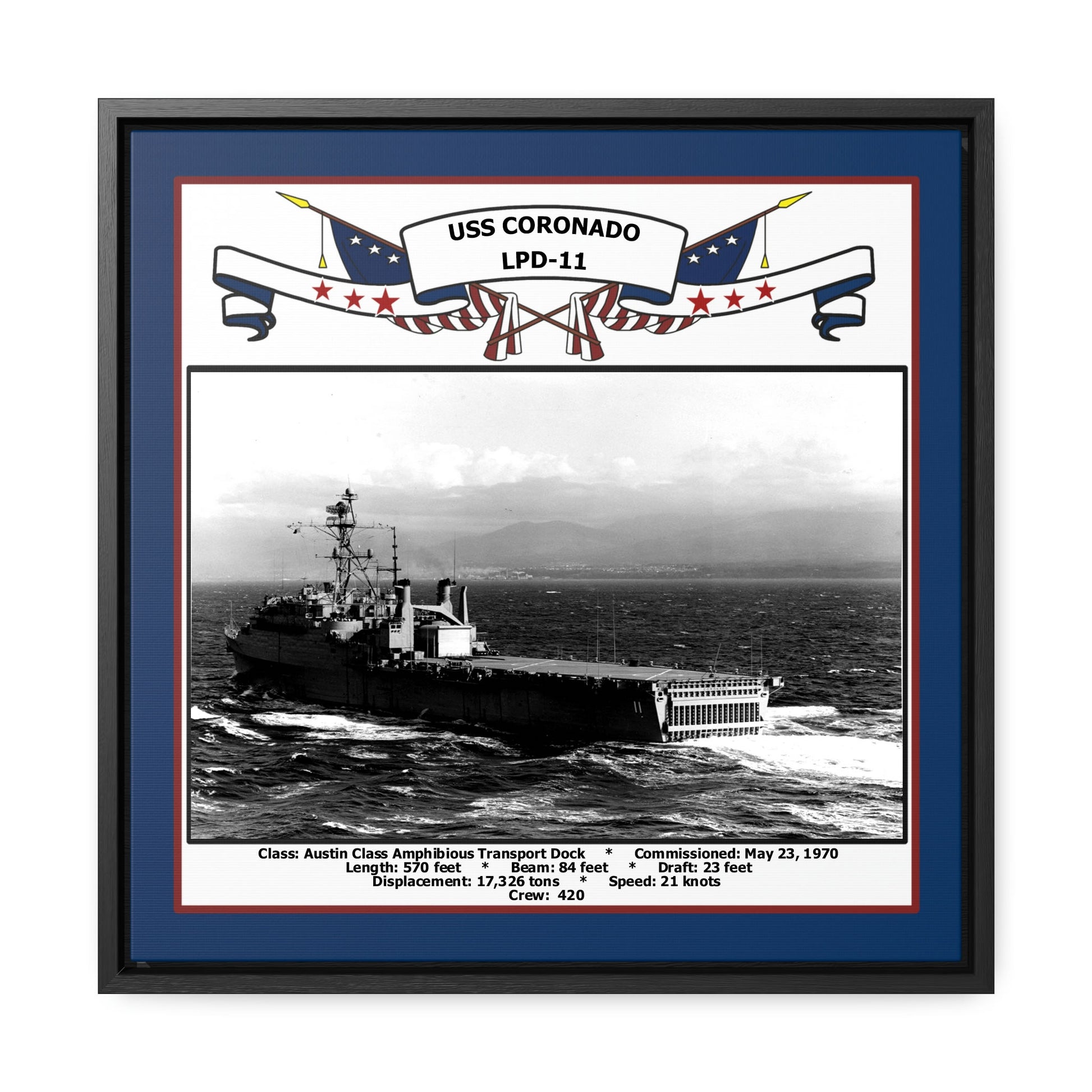 USS Coronado LPD-11 Navy Floating Frame Photo Front View