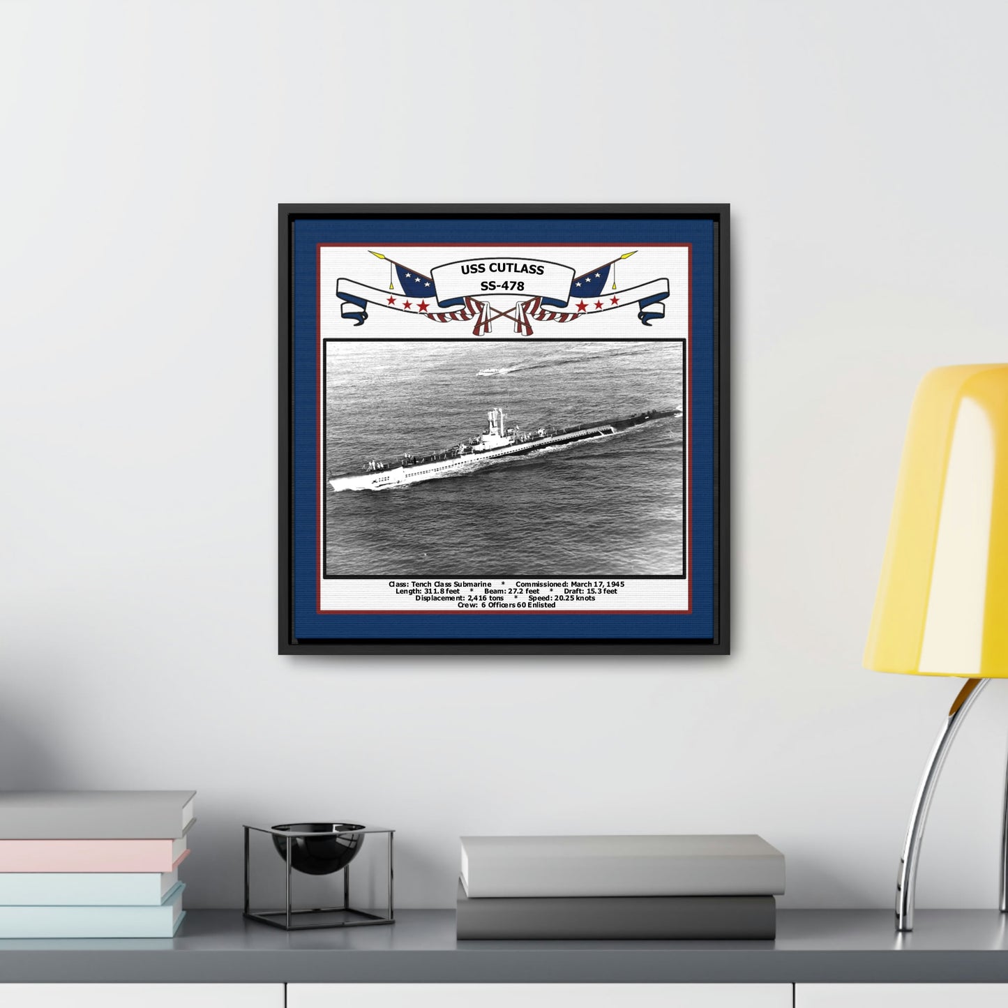 USS Cutlass SS-478 Navy Floating Frame Photo Desk View