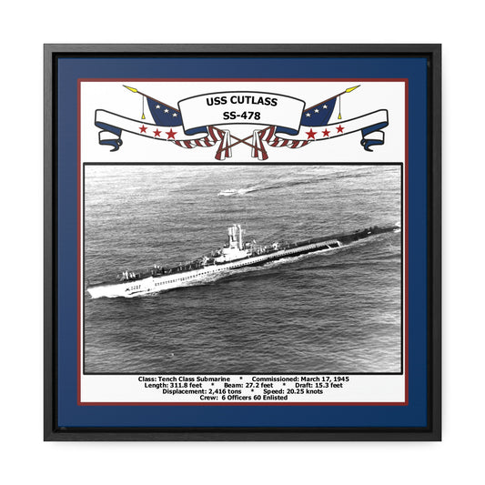 USS Cutlass SS-478 Navy Floating Frame Photo Front View