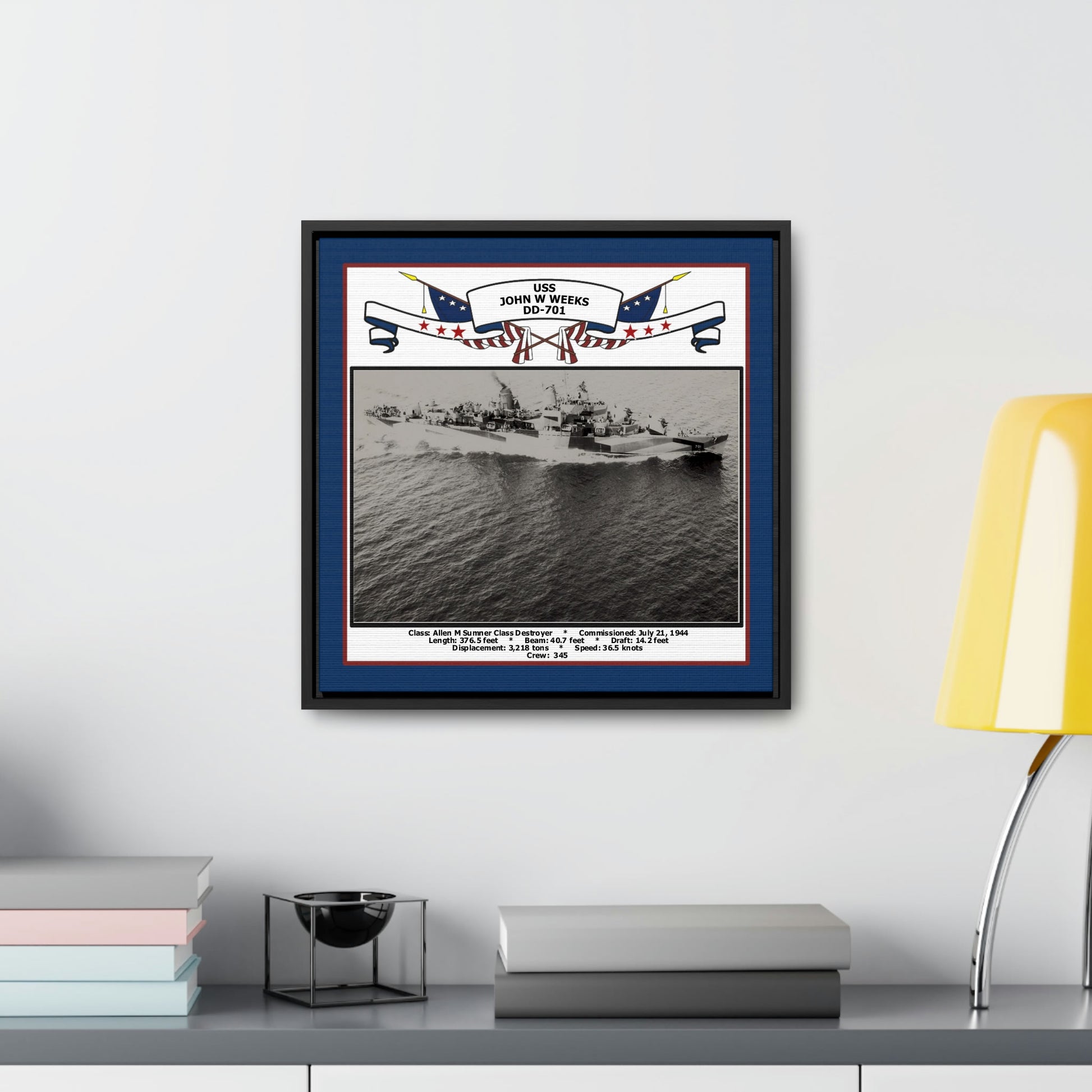 USS John W Weeks DD-701 Navy Floating Frame Photo Desk View