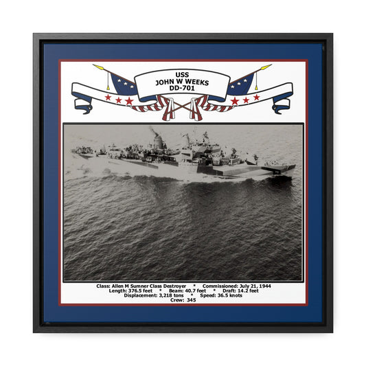 USS John W Weeks DD-701 Navy Floating Frame Photo Front View
