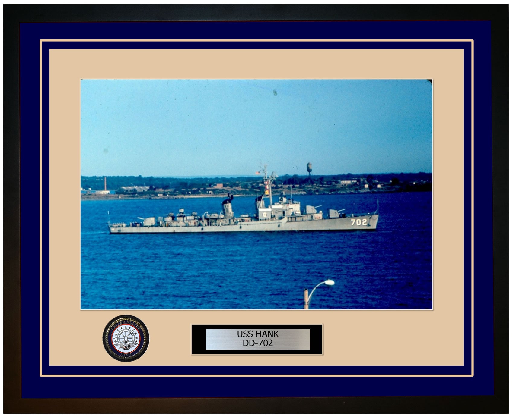 USS HANK DD-702 Framed Navy Ship Photo Blue