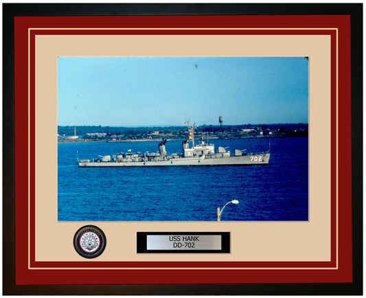 USS HANK DD-702 Framed Navy Ship Photo Burgundy