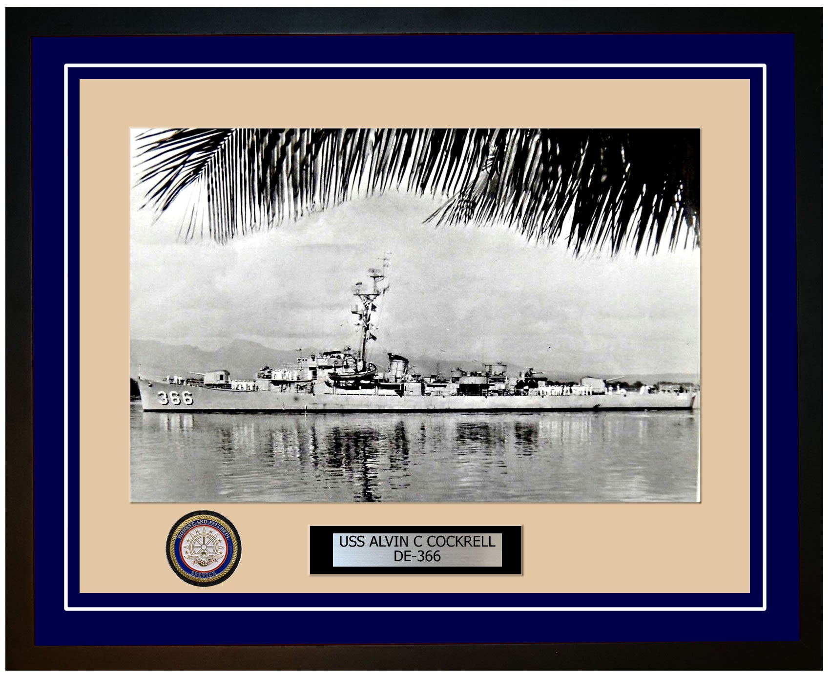 USS Alvin C Cockrell DE-366 Framed Navy Ship Photo Blue