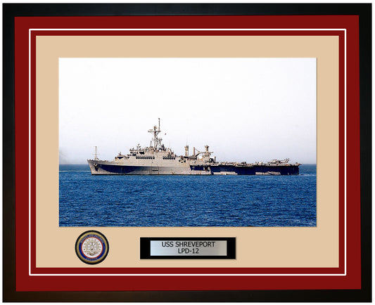 USS Shreveport LPD-12 Framed Navy Ship Photo Burgundy