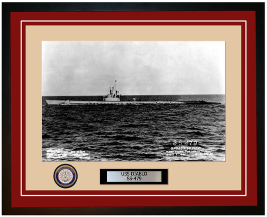 USS Diablo SS-479 Framed Navy Ship Photo Burgundy