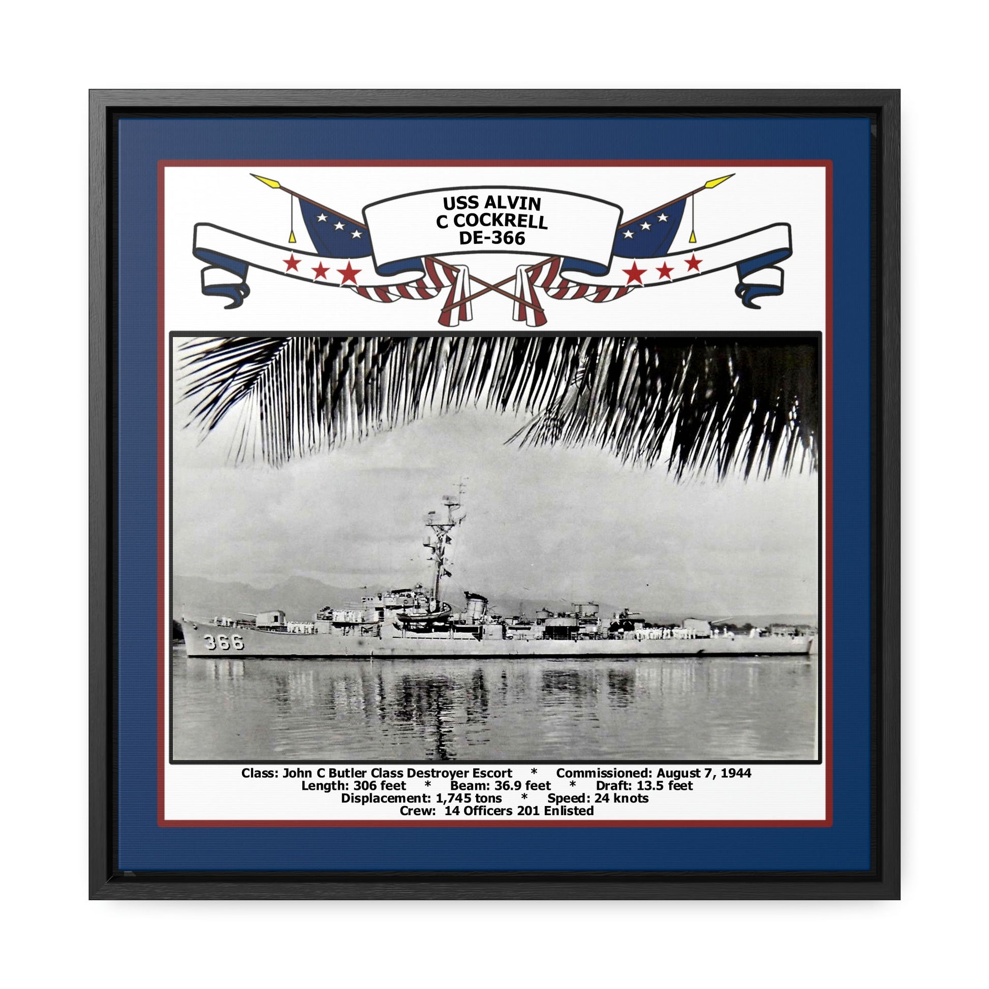 USS Alvin C Cockrell DE-366 Navy Floating Frame Photo Front View
