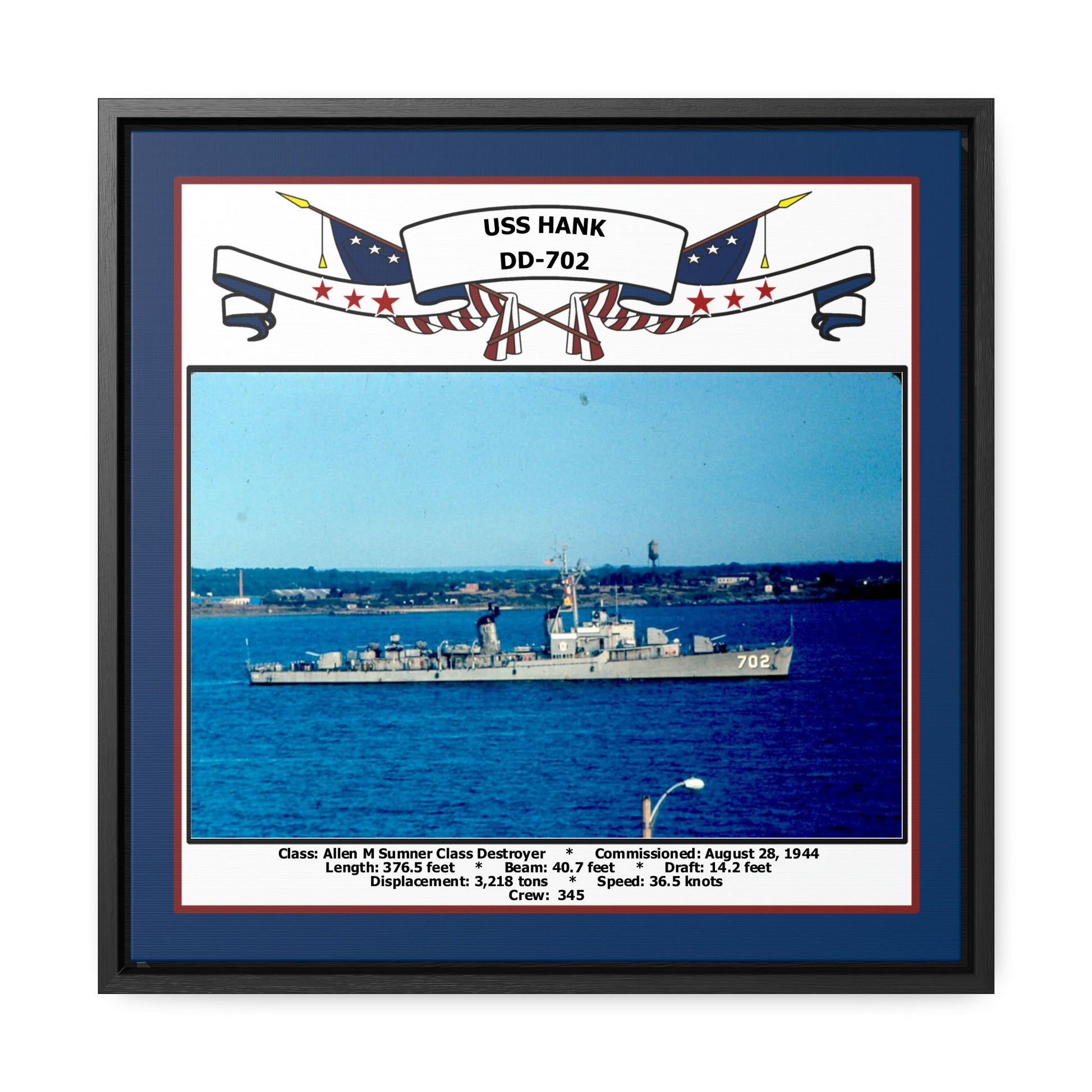 USS Hank DD-702 Navy Floating Frame Photo Front View