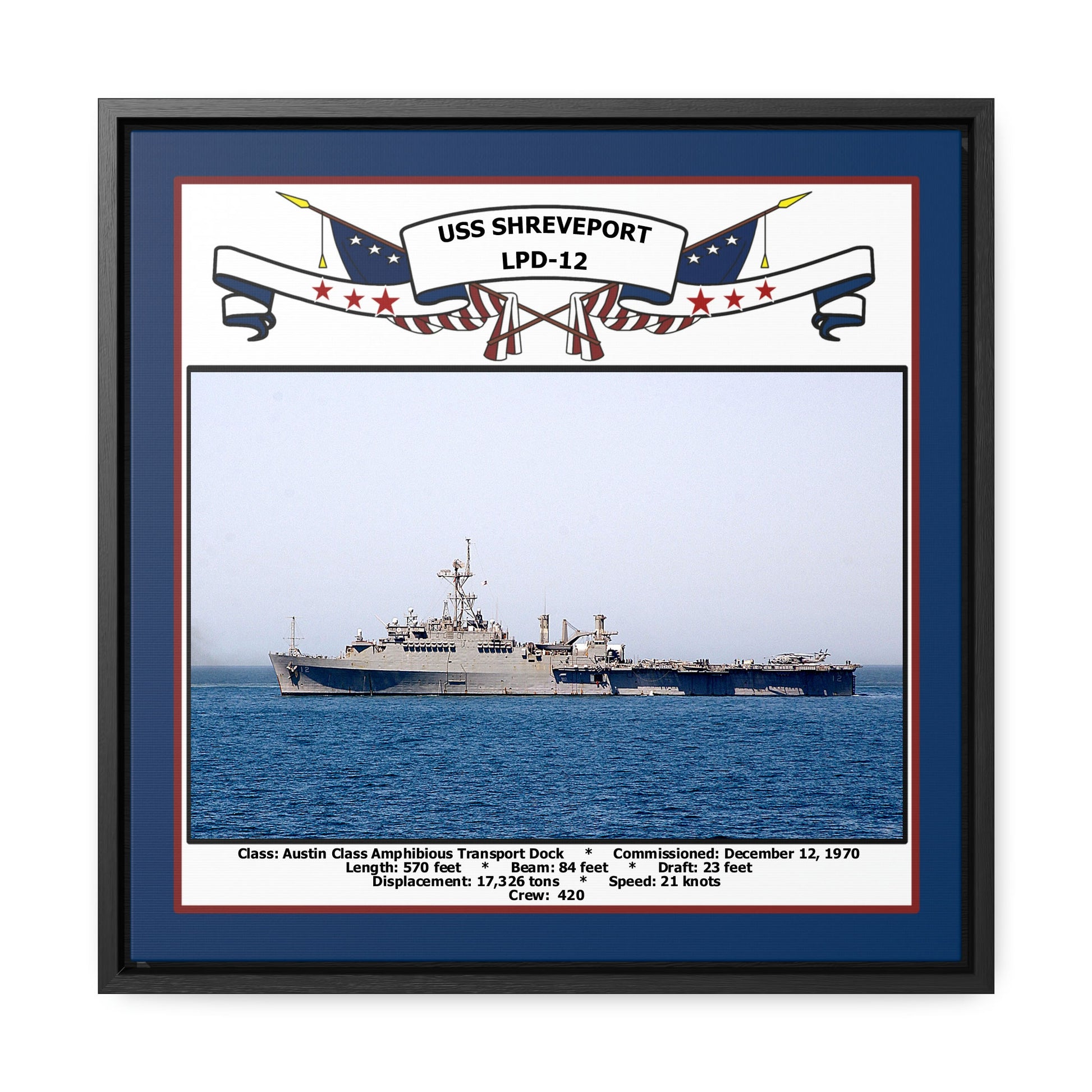 USS Shreveport LPD-12 Navy Floating Frame Photo Front View