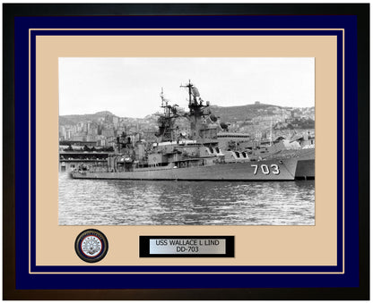 USS WALLACE L LIND DD-703 Framed Navy Ship Photo Blue