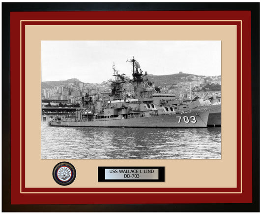 USS WALLACE L LIND DD-703 Framed Navy Ship Photo Burgundy