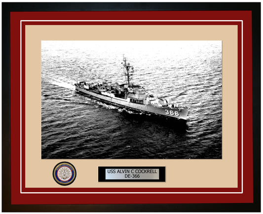 USS Alvin C Cockrell DE-366 Framed Navy Ship Photo Burgundy