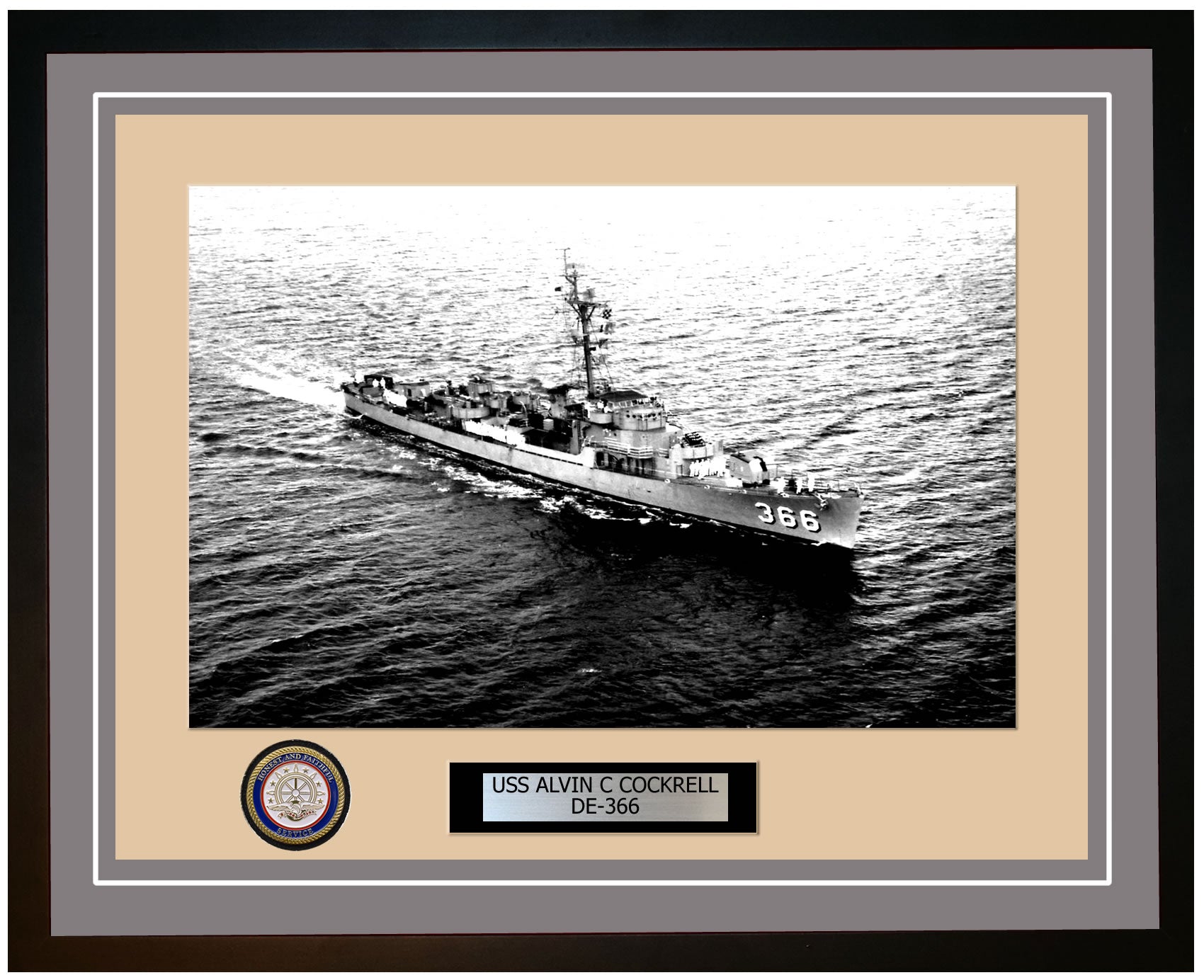USS Alvin C Cockrell DE-366 Framed Navy Ship Photo Grey