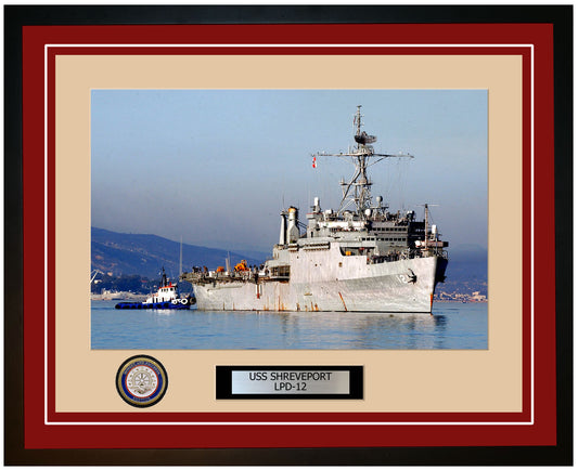 USS Shreveport LPD-12 Framed Navy Ship Photo Burgundy