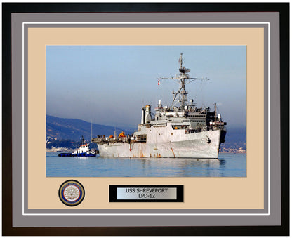 USS Shreveport LPD-12 Framed Navy Ship Photo Grey