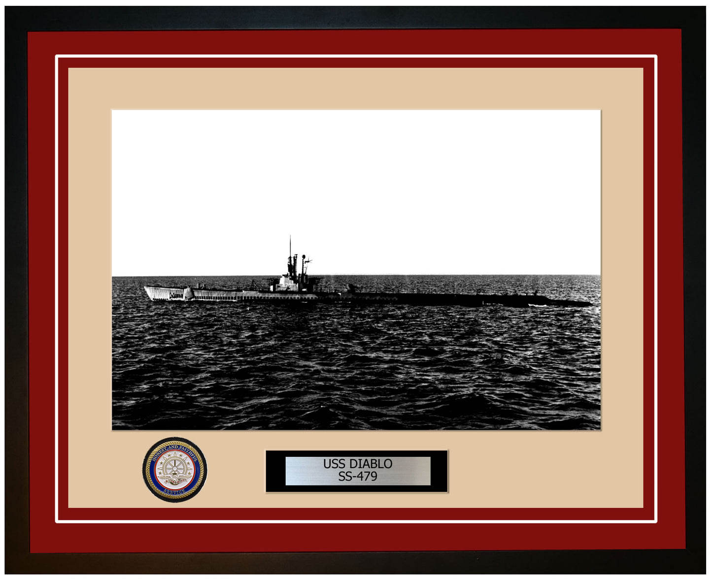 USS Diablo SS-479 Framed Navy Ship Photo Burgundy