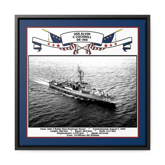 USS Alvin C Cockrell DE-366 Navy Floating Frame Photo Front View