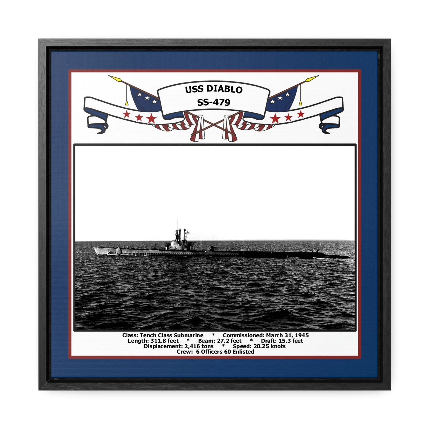 USS Diablo SS-479 Navy Floating Frame Photo Front View