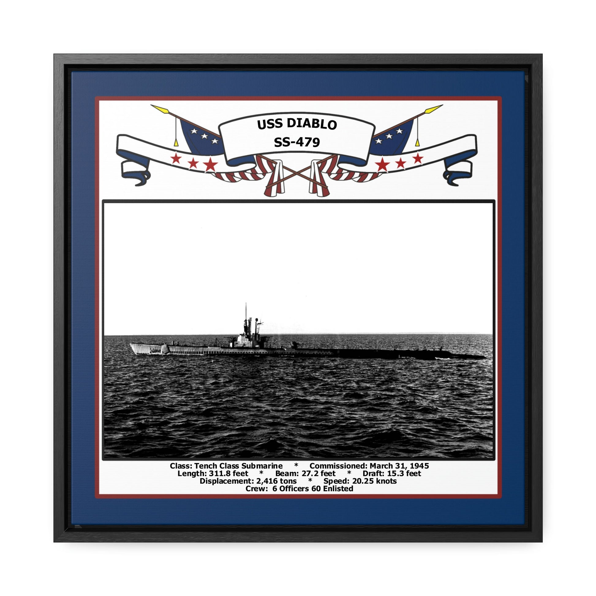 USS Diablo SS-479 Navy Floating Frame Photo Front View