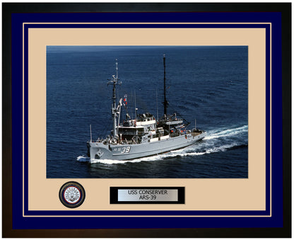 USS CONSERVER ARS-39 Framed Navy Ship Photo Blue