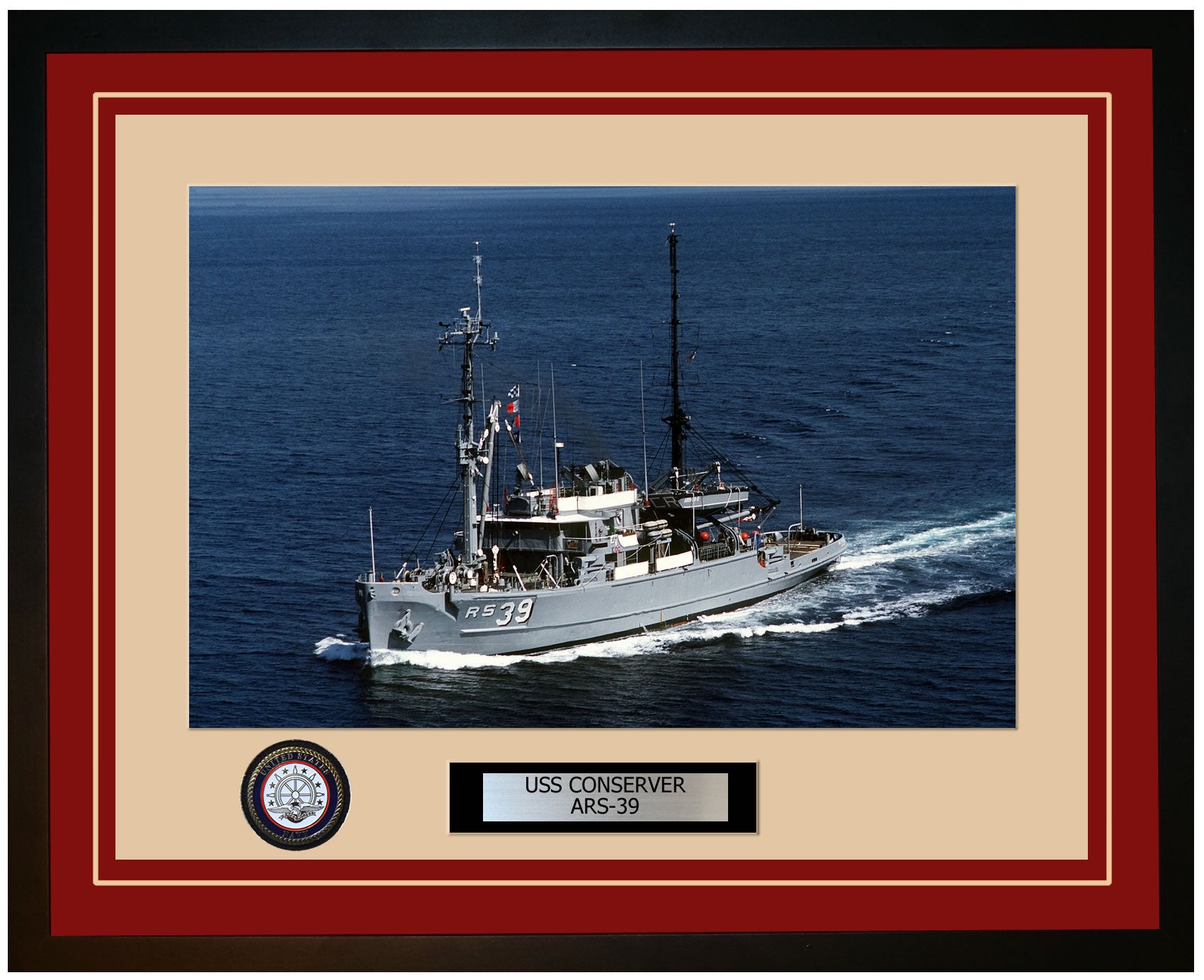 USS CONSERVER ARS-39 Framed Navy Ship Photo Burgundy
