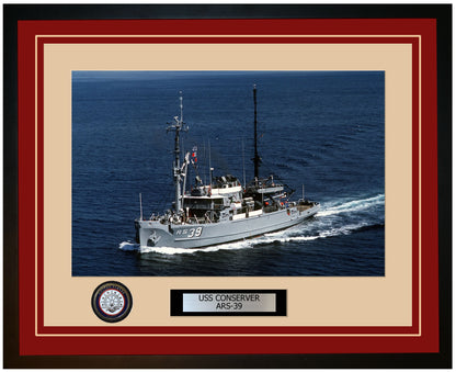 USS CONSERVER ARS-39 Framed Navy Ship Photo Burgundy