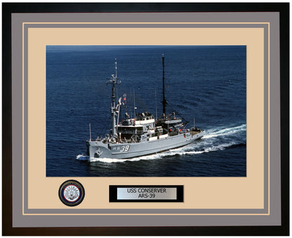 USS CONSERVER ARS-39 Framed Navy Ship Photo Grey