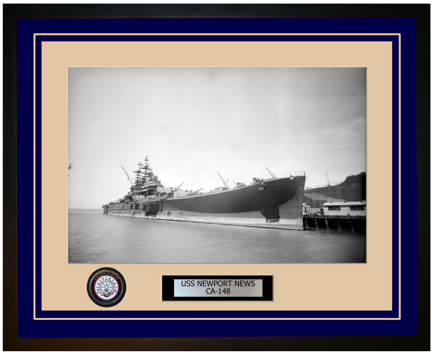 USS NEWPORT NEWS CA-148 Framed Navy Ship Photo Blue