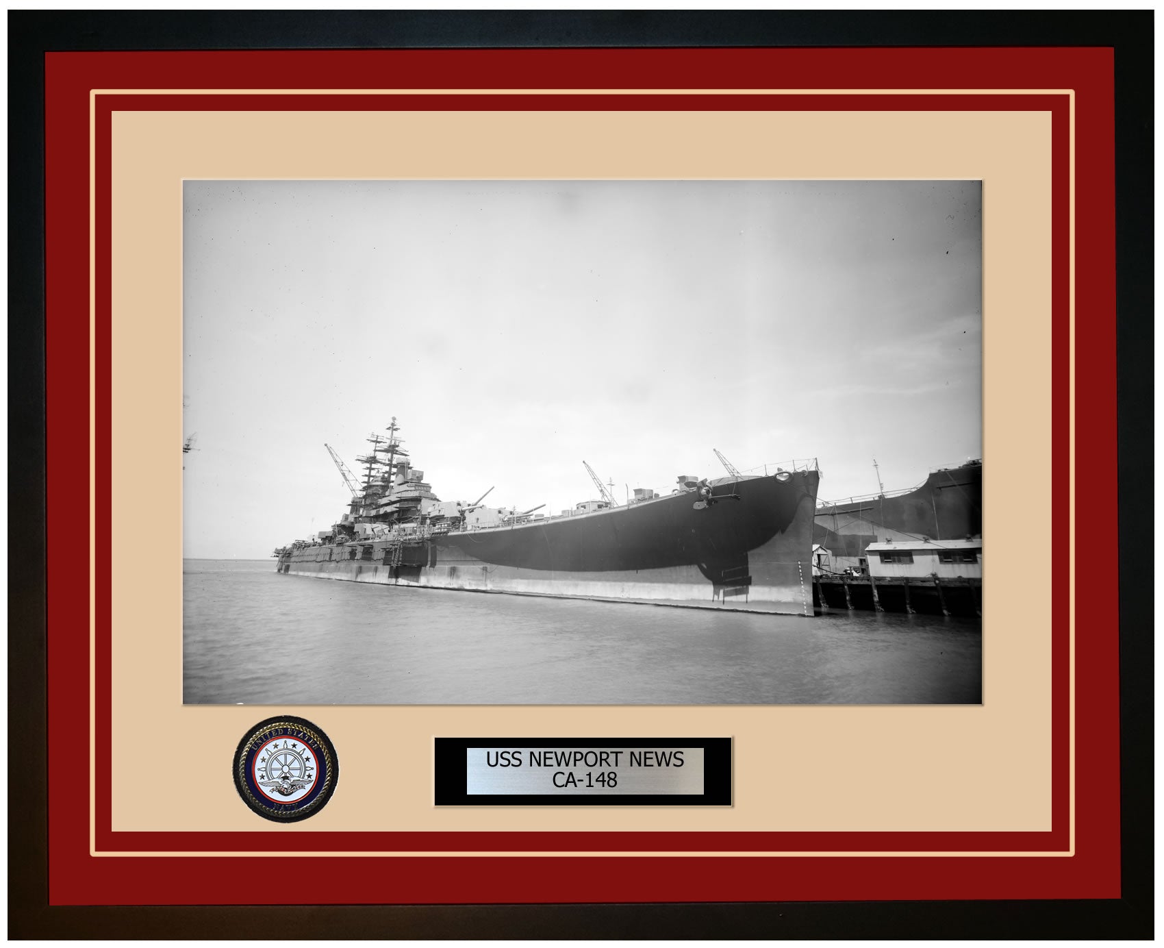 USS NEWPORT NEWS CA-148 Framed Navy Ship Photo Burgundy