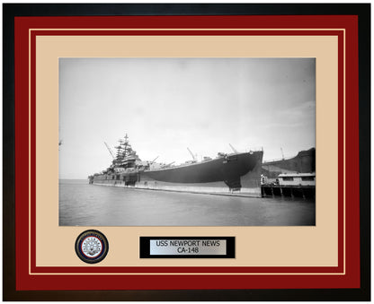 USS NEWPORT NEWS CA-148 Framed Navy Ship Photo Burgundy
