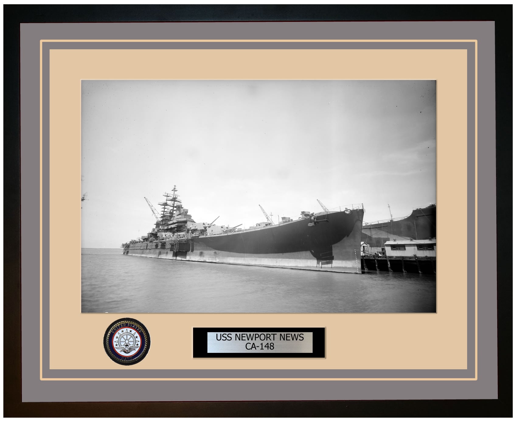 USS NEWPORT NEWS CA-148 Framed Navy Ship Photo Grey